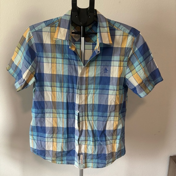 Mens Original Penguin Heritage Slim Fit Plaid Button-Down Medium Short Sleeve - - Picture 2 of 6